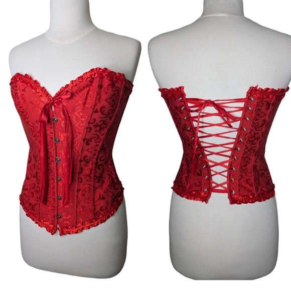 Corset - Red - Lace Up Back Sweetheart Neckline Size Medium - Picture 2 of 16